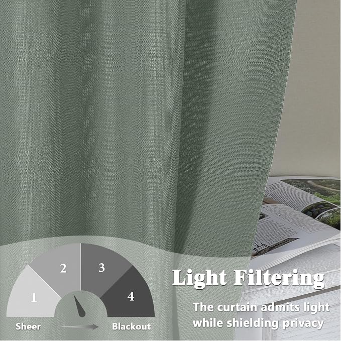 Gwine Sage Green Valance Curtain, Light Filtering Faux Linen Textured Valance - Image 4