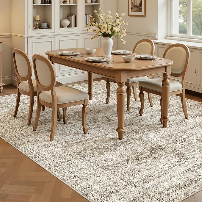 5x8 Area Rugs Brown Low Pile Indoor Washable Trendy Faded Style Rugs - Image 4