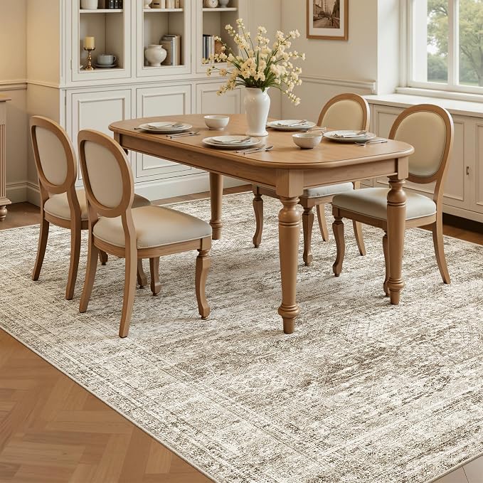 7x9 Area Rug for Living Room Washable Abstract Vintage Soft Thin Indoor Floor - Image 3