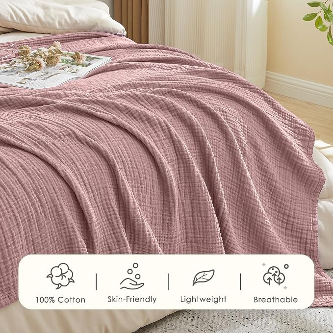EMME Cotton Blanket King Size for Bed Soft Muslin Blankets Lightweight - Image 2