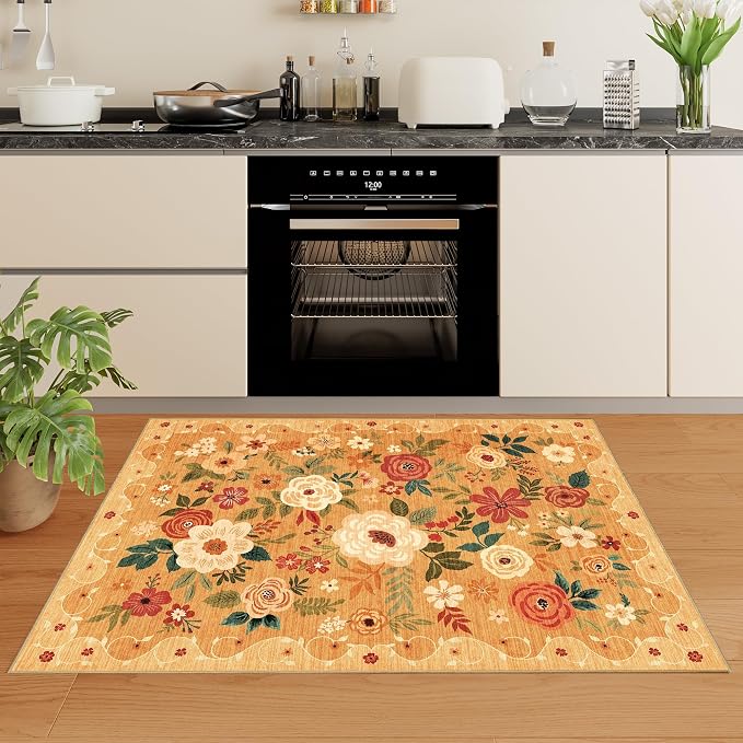 DUKINO 2x3 Rugs for Entryway, Floral Indoor Washable Door Mat, Non Slip Boho - Image 3