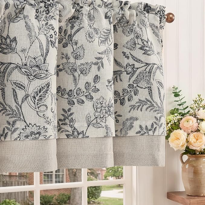 jinchan Linen Valance Curtain Farmhouse Floral Printed Small Window Curtain by JINCHAN