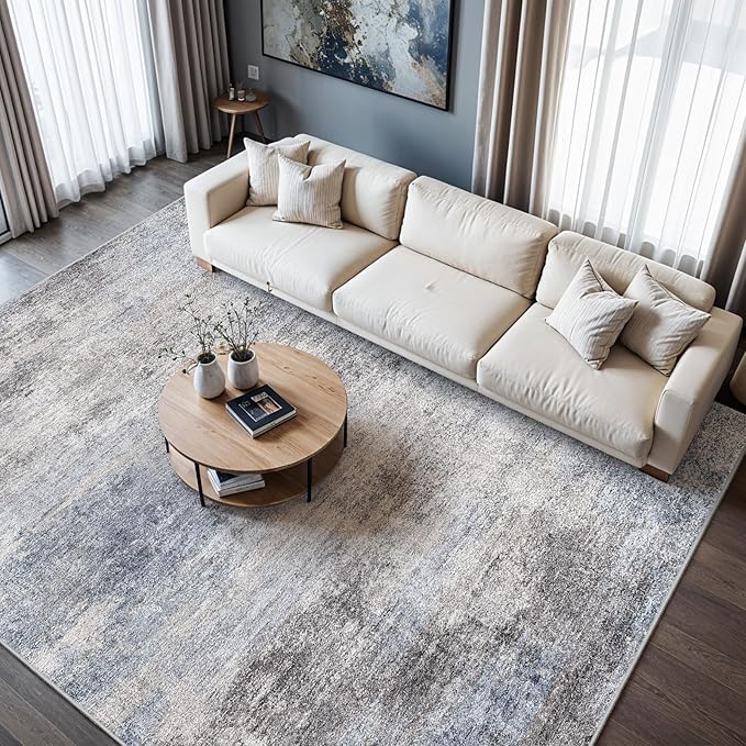 Washable Abstract 10x14 Area Rug: Low Pile and Non-Slip Rubber Backing Modern by EISUROM