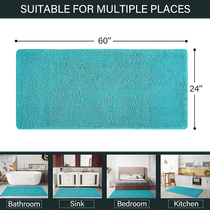 LOCHAS Luxury Bathroom Rug Shaggy Bath Mat 24 x 60 Inch, Washable Non Slip Bath - Image 2