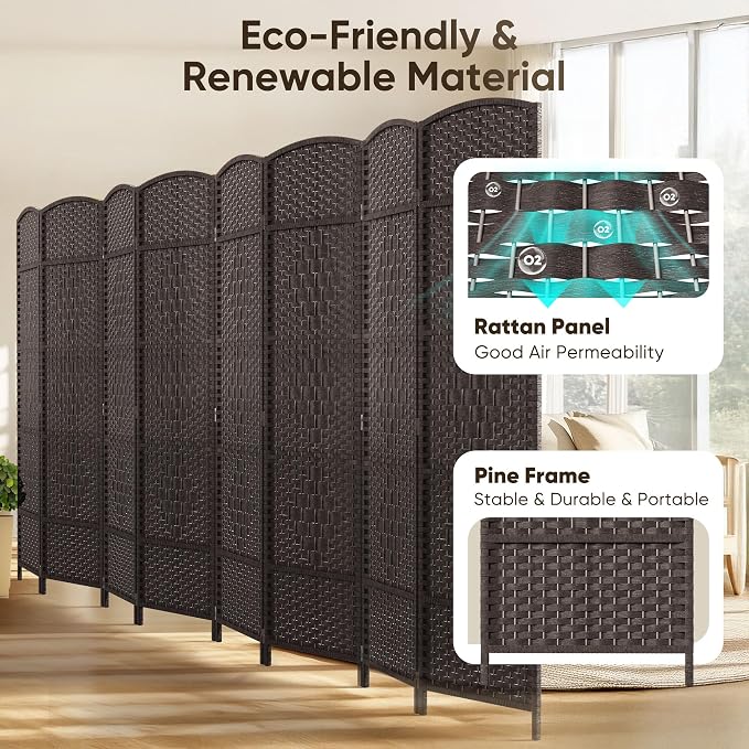 JOSTYLE Room Divider 6ft. Tall Extra Wide Room Partition Wall, 8 Panel Foldable - Image 3