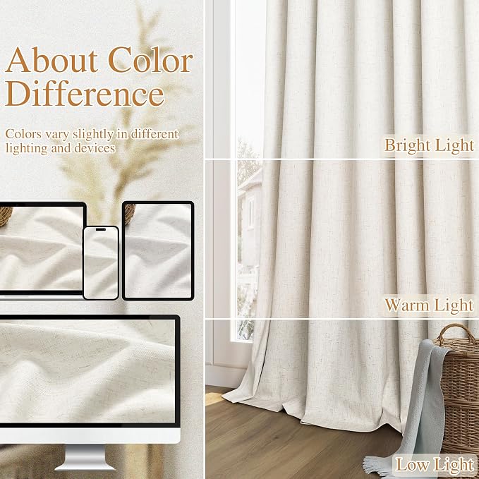Guken Cream 100% Blackout Cream Linen Curtains 52 Inch Wide by 146 Inch 2 - Image 7