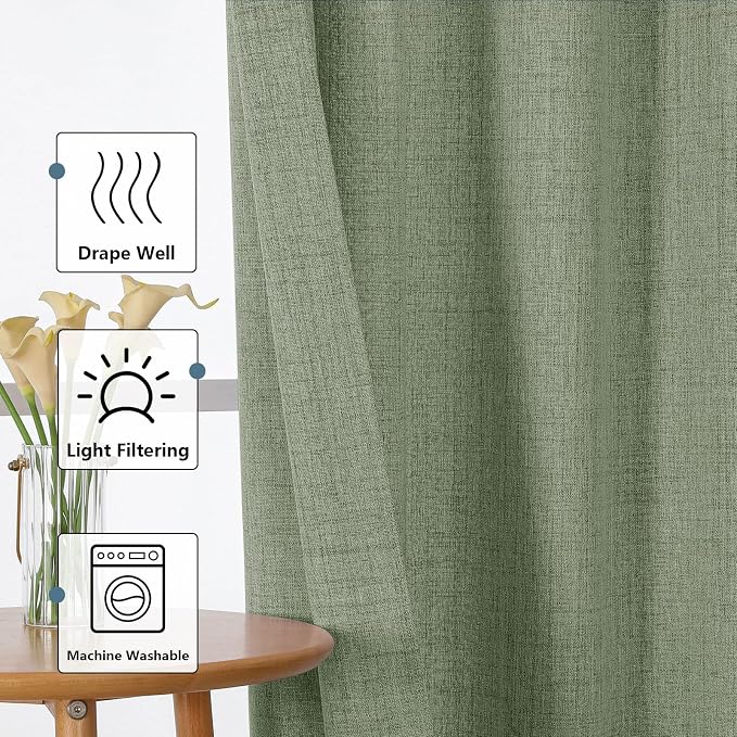 Chyhomenyc Green Valance for Windows, Light Filtering Faux Linen Slub Textured - Image 6