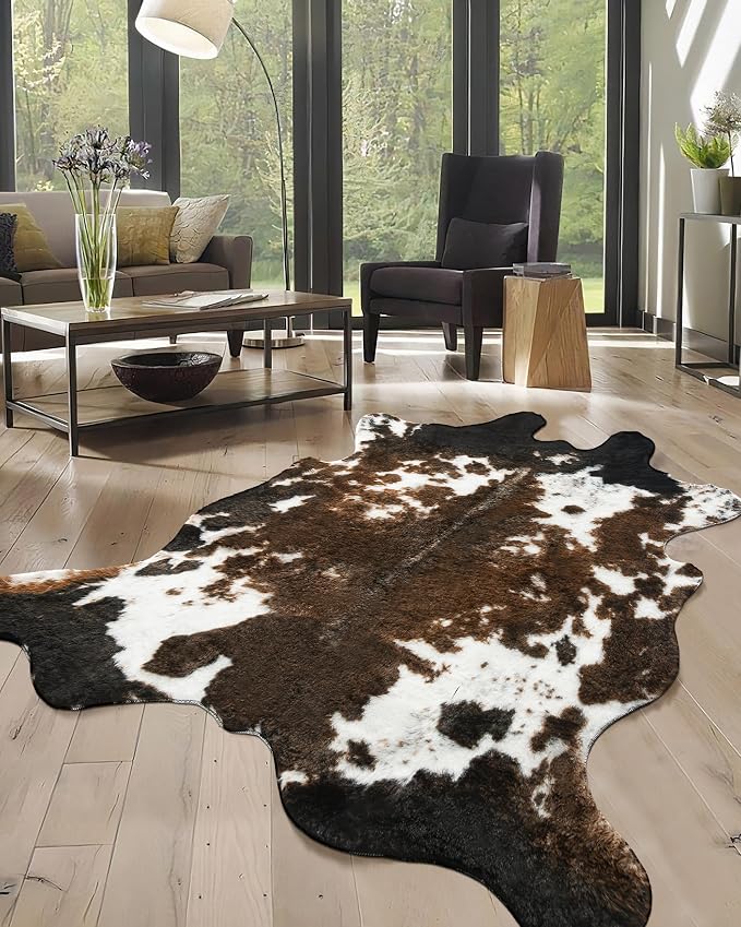 Faux Cowhide Rug, Fluffy Fur 5.2x6.2 Feet Washable Cow Print Rug - Image 7