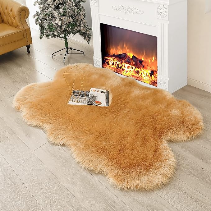 Fluffy Faux Fur Rug Brown Sheepskin Area Rug, 4x6 Ft Ultra Soft Shaggy Plush Rug by CKLZSAY