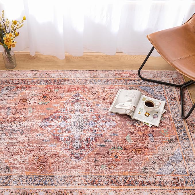 Phantoscope Washable Area Rug 5'x7' Non-Slip, Vintage Neutral Fall Rugs - Image 7