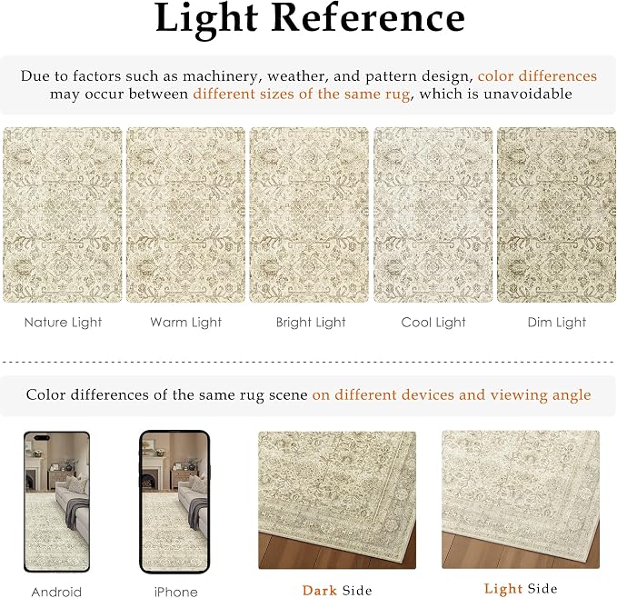 PureCozy Vintage Area Rug 6x9 Beige Washable Living Room Large Carpet Non Slip - Image 7