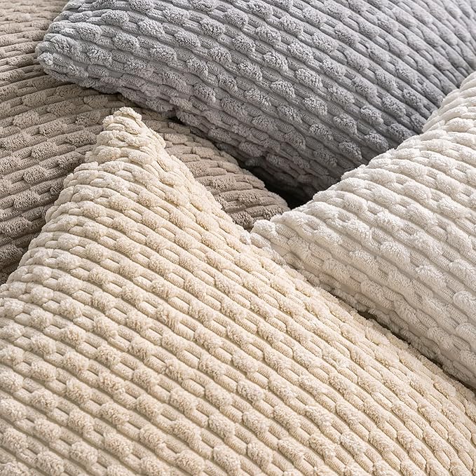 Set of 4 Beige Decorative Throw Pillow Covers 22x22 Inch Corduroy Pillow Covers - Image 6