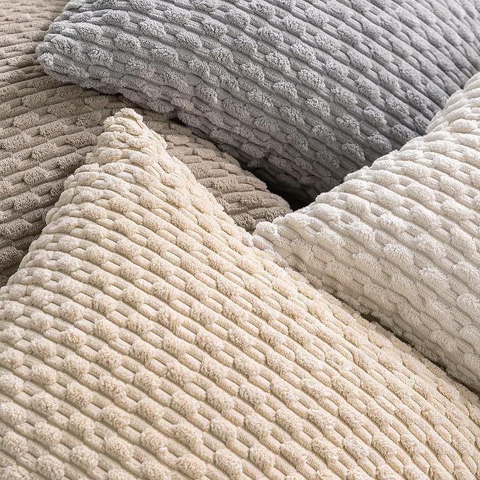 Set of 4 Neutral Decorative Throw Pillow Covers 18x18 Inch Corduroy Pillow - Image 4