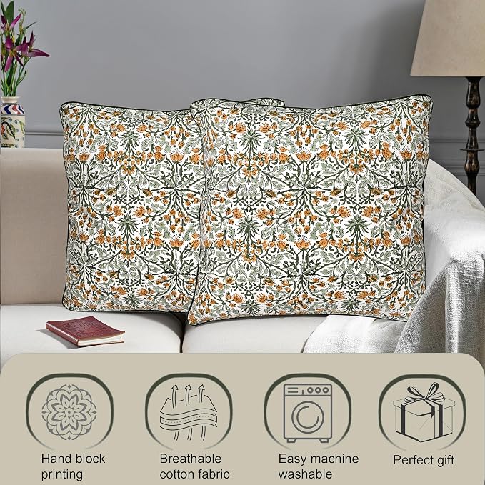 Ridhi Block Print Goldenrod Yellow Pillow Cover 16" x 16" Decorative Couch - Image 2