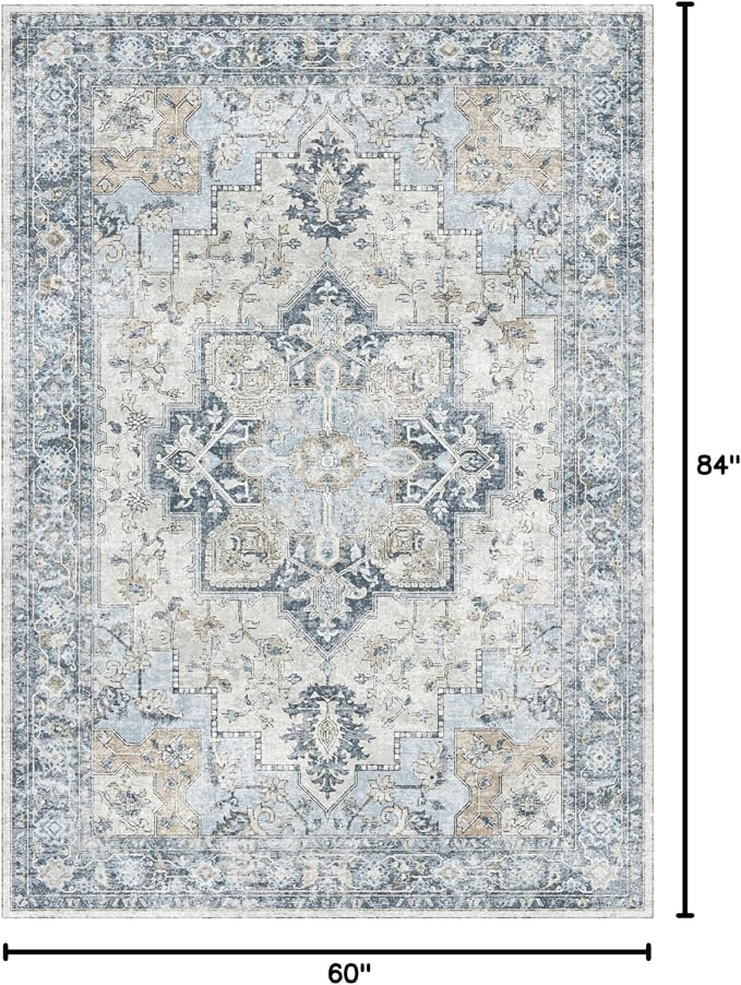 GENIMO 5x7 Area Rugs for Living Room, Machine Washable Rug, Non Slip Vintage - Image 2