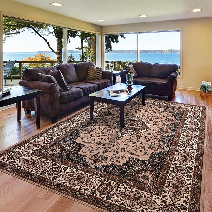 Area Rug for Living Room, Machine Washable Brown Rugs for Bedroom, 6x9Ft - Image 3