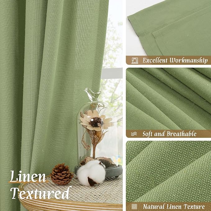 LAMIT Sage Green Linen Curtains 63 inch Length - Image 7