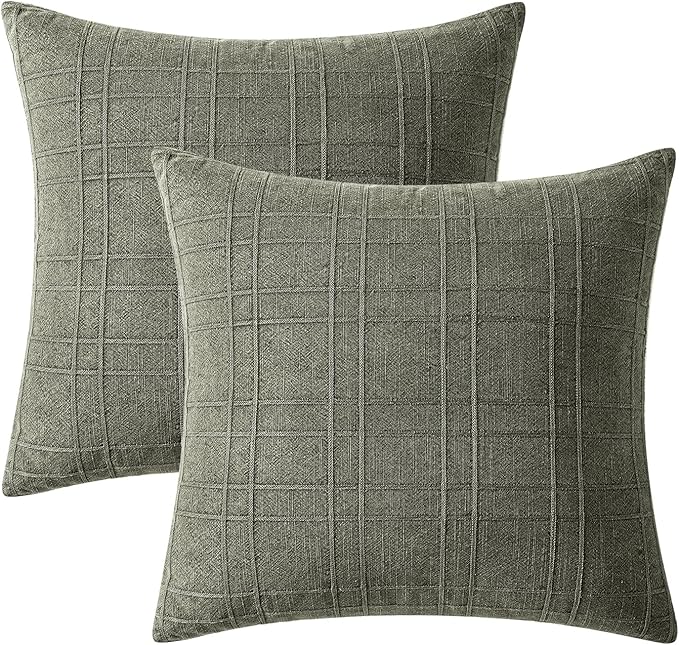 MIULEE Decorative Linen Check Euro Shams Throw Pillow Covers Neutral Farmhouse - Image 7