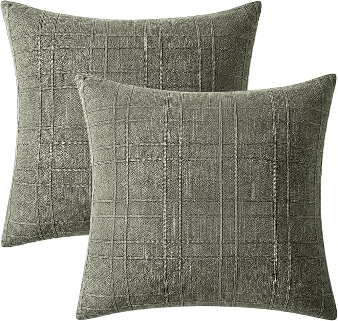 MIULEE Decorative Linen Check Euro Shams Throw Pillow Covers Neutral Farmhouse - Image 7