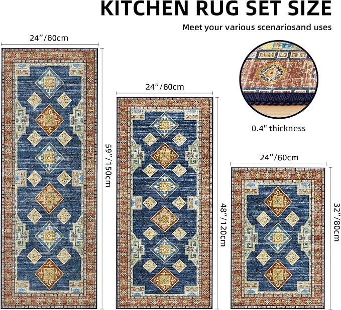 Tritard Non Slip Kitchen Rugs Sets of 3 Washable Boho Kitchen Mats - Image 2
