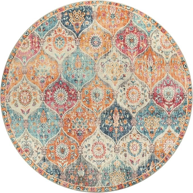 Lahome Moroccan Trellis Washable Round Area Rug, Round Rug 5ft Soft Non-Slip - Image 3