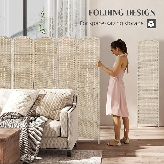 HOMCOM Room Divider, 6 Ft 6 Panel Folding Privacy Screen, Hand-Woven PP Wall - Image 3