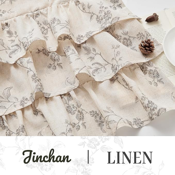 jinchan Ruffled Gray Floral Valance Curtain Shabbychic Linen Window Valance 18 - Image 6