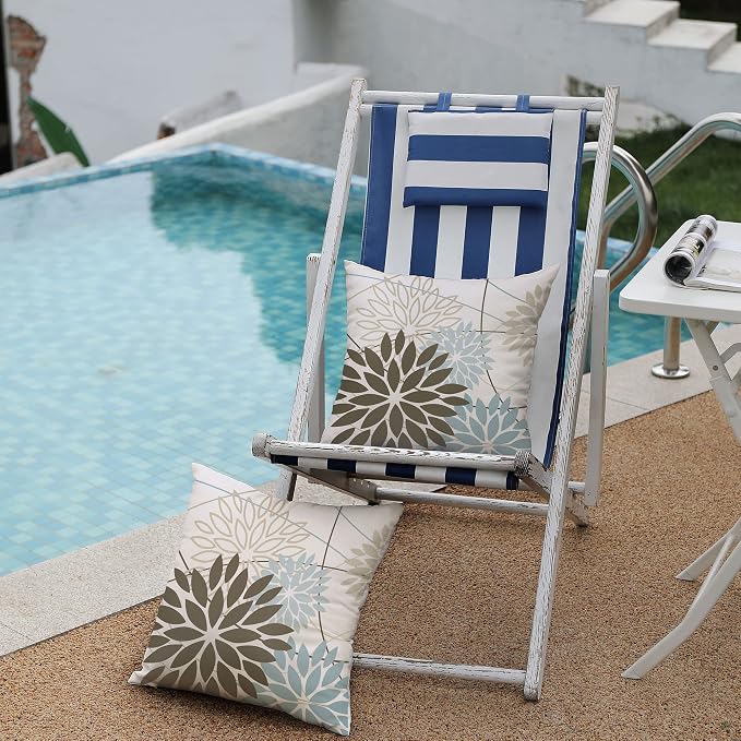 DFXSZ Brown Blue Flower Pillow Covers 20x20 Inch Set of 2 Summer Outdoor - Image 4