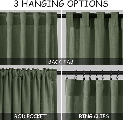 130 Inch Extra Long Curtain for Floor to Ceiling High Window Olive Green Linen - Image 2
