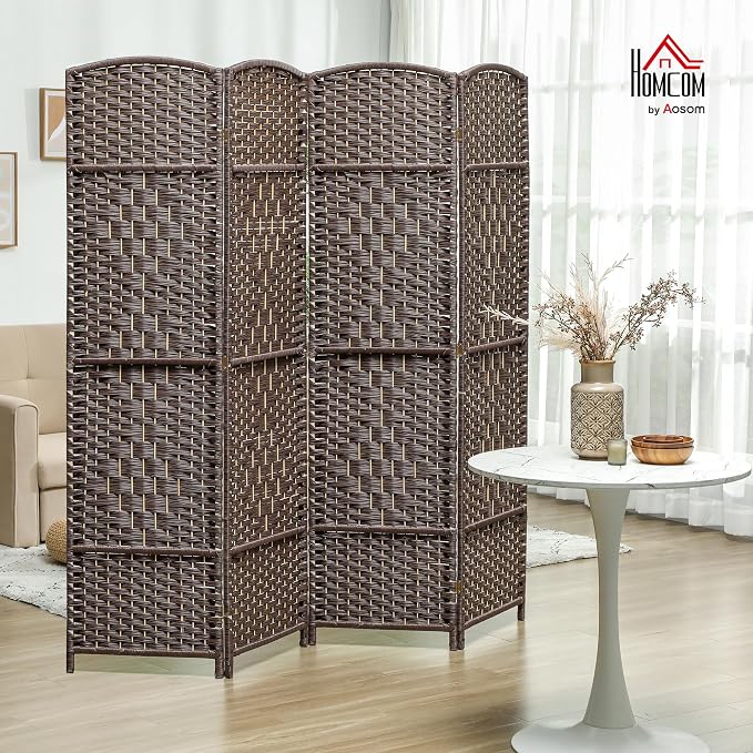 HOMCOM Room Divider, 6 Ft 4 Panel Folding Privacy Screen, Hand-Woven PP Wall - Image 2