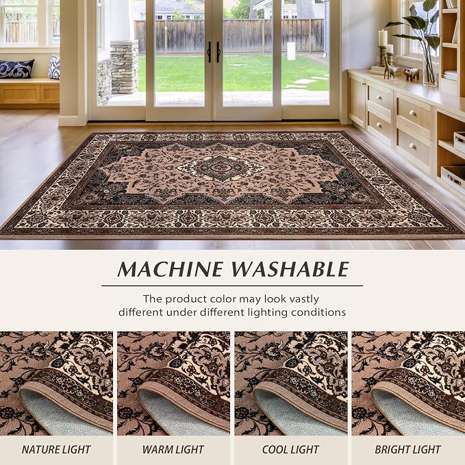 Area Rug for Living Room, Machine Washable Brown Rugs for Bedroom, 6x9Ft - Image 9