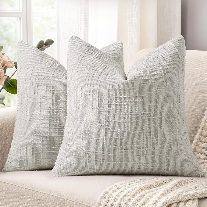 decorUhome Light Grey Chenille Euro Sham Throw Pillow Covers 22x22 Set of 2 by decorUhome