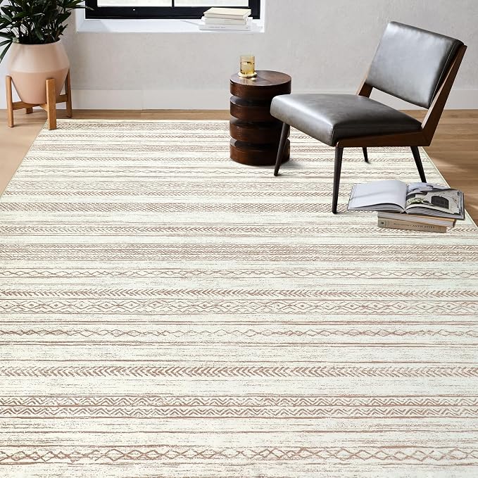 PureCozy Boho Area Rug 6x9 Beige Living Room Large Office Modern Neutral - Image 6