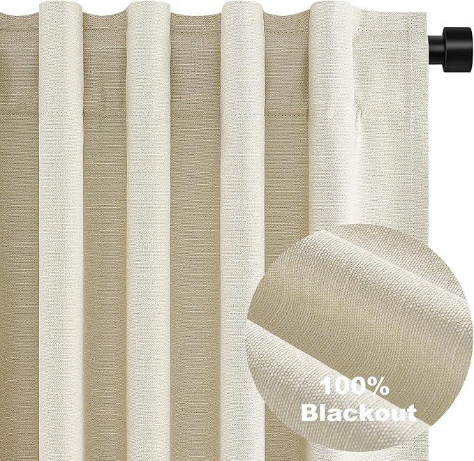 95 Inches Length Cream Colored Custom Blackout Linen Curtains Ivory Cream Pinch - Image 8