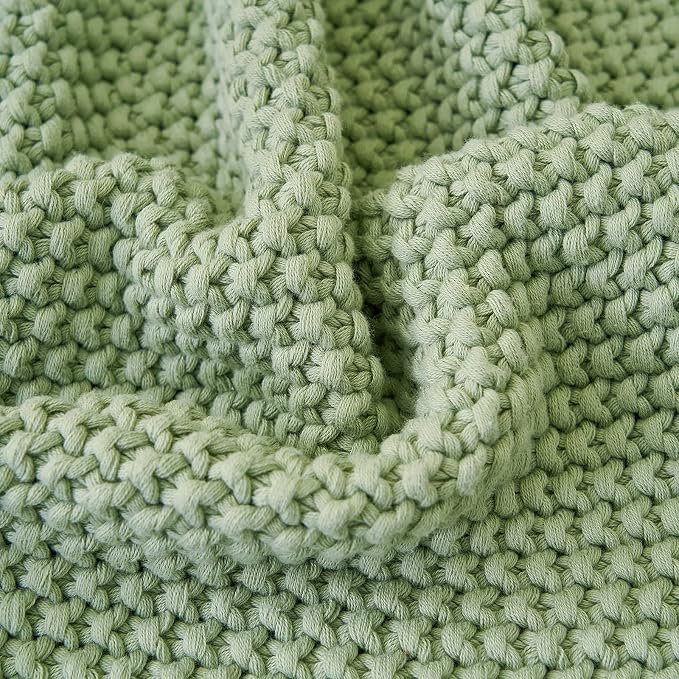 Chunky Cable Knit Throw Blanket Lightweight Light Green 100% Organic Cotton - Image 5
