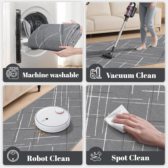 Gray Runner Rug Ultra Non-Slip 2x8 Washable Entryway Rug Modern Tear and Stain - Image 3