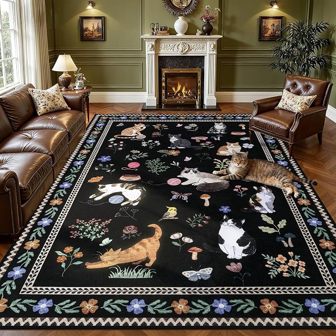 8x10 Area Rugs Living Room Rug: Vintage Washable Rug Floral Soft Carpet Indoor by EXPEDIX