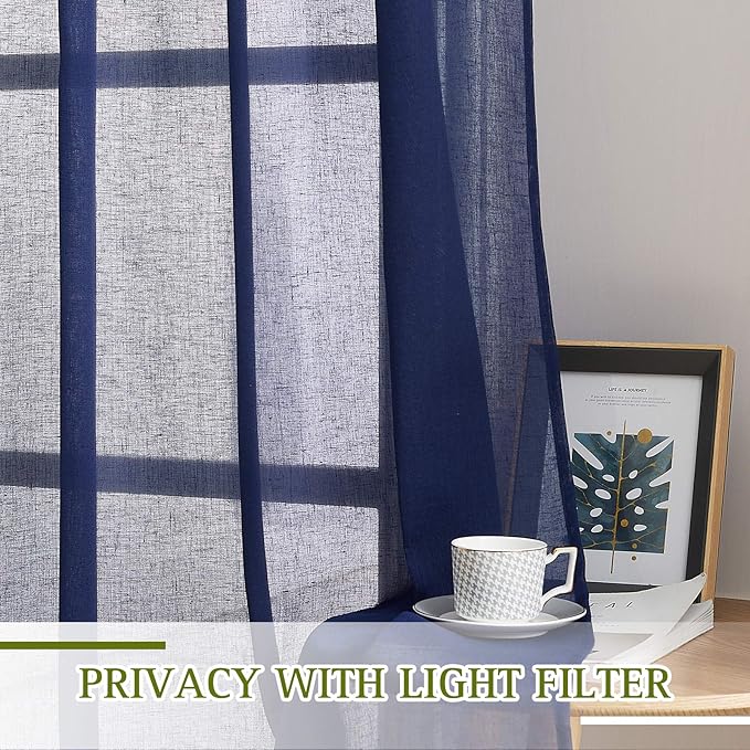 NICETOWN Dark Blue Flax Sheer Linen Curtains - Image 3