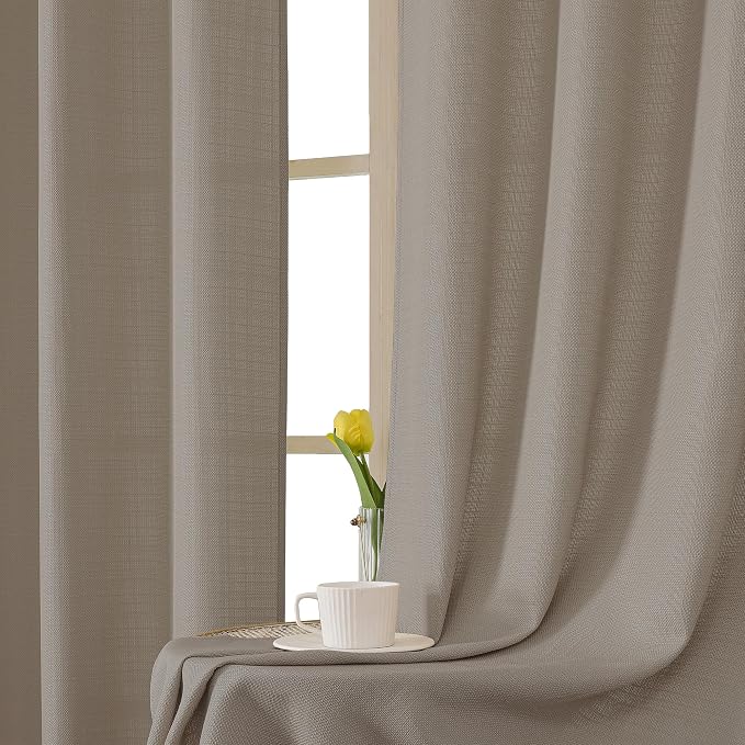 Chyhomenyc Stone Beige Curtains 96 Inch Length 2 Panels, Faux Linen Textured - Image 6