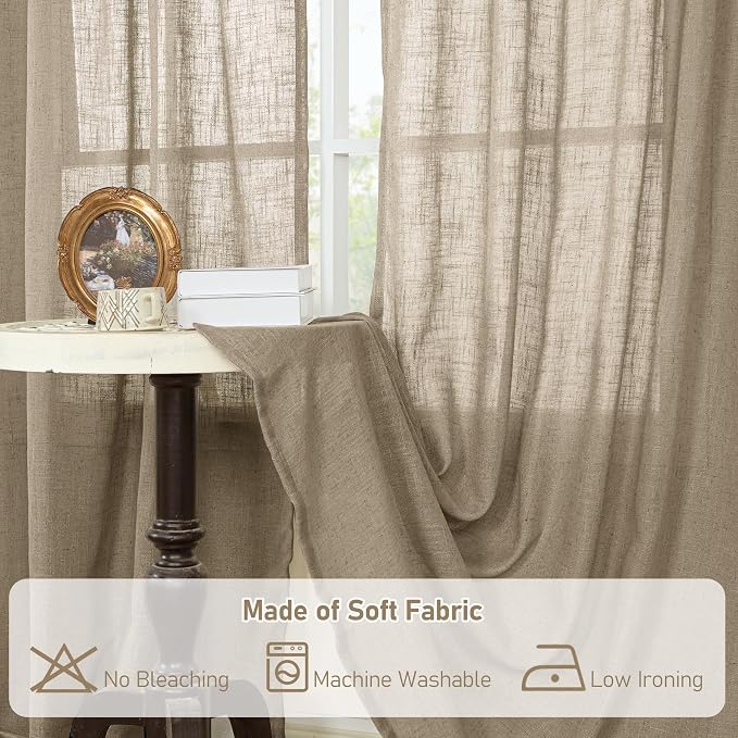 LAMIT Linen Curtains 60 Inch Length 2 Panels, Light Filtering Panels Back Tab - Image 8
