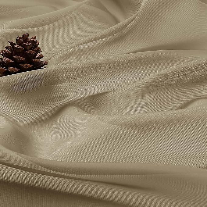 OWENIE Taupe Sheer Curtain 90 Inches Long 2 Panels Set, Solid Filmy Drapes - Image 8