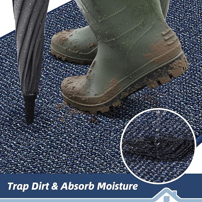 BEQHAUSE Dirt Trapper Door Mat 17" x 30" Half Circle Non Slip Washable Doormats - Image 3