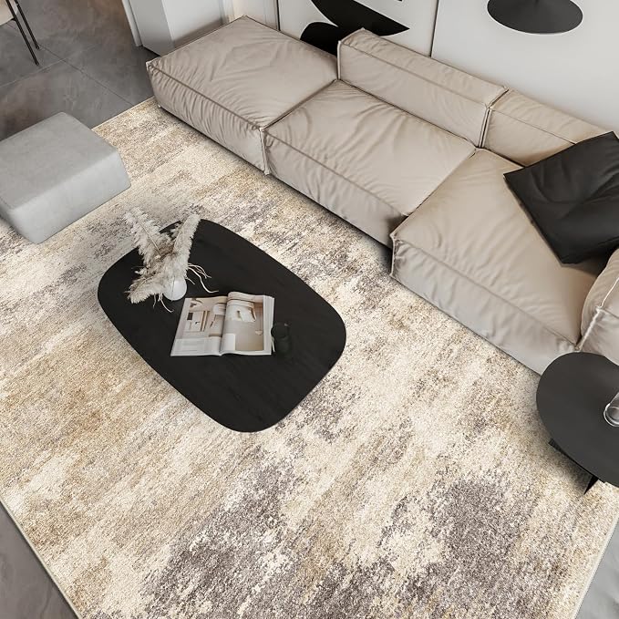 Washable Abstract 9x12 Area Rug: Low Pile and Non-Slip Rubber Backing Modern - Image 6