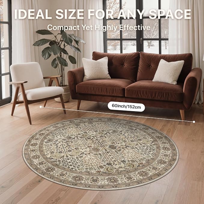 Bavni Round Rug 5ft-Machine Washable Area Rugs Non-Slip - Image 7