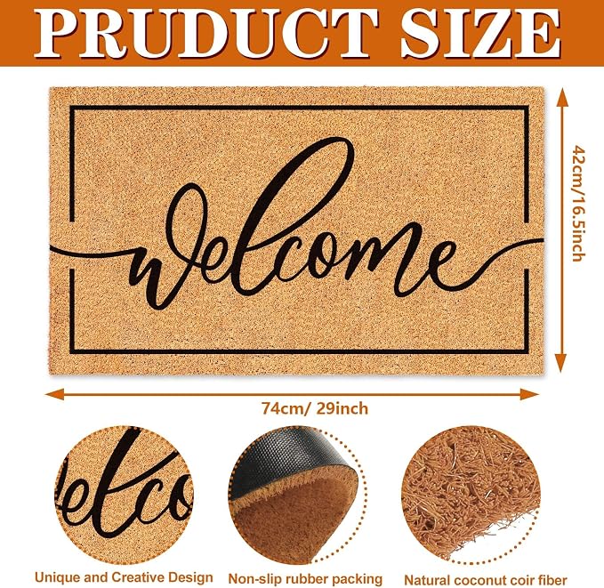 JarThenaAMCS Welcome Mat Natural Coir Door Mat Rustic Brown Welcome Floor Mat - Image 2