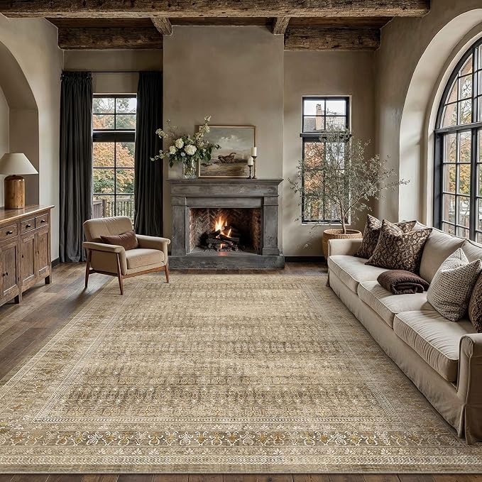 PureCozy Brown 6x9 Area Rug for Living Room Washable Vintage Distressed Large by PureCozy