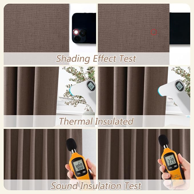 Guken Mocha Mousse 100% Blackout Linen Curtains 96 Inch Length 2 Panels Set - Image 5