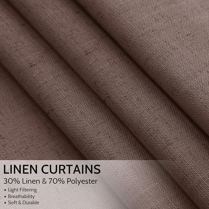 Nanspring Cappuccino Linen Blend Light Filtering Back Tab Curtains 102 Inches - Image 2