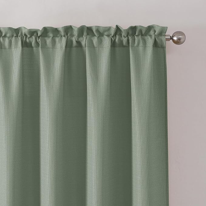 Chyhomenyc Sage Green Curtains 90 Inch Length 2 Panels Set, Faux Linen Textured - Image 9