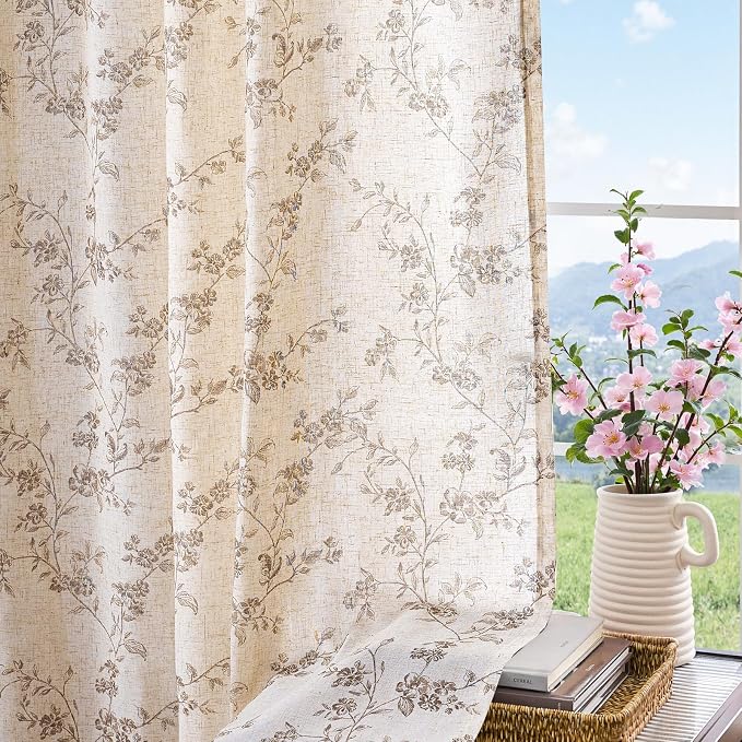 jinchan Linen Floral Curtains 84 Inch Farmhouse Country Flower Drapes Rustic - Image 4